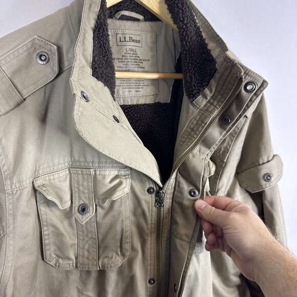 L.L.Bean Thinsulate Field Jacket L Tall Sherpa Lined Cargo Pockets - Picture 5 of 8